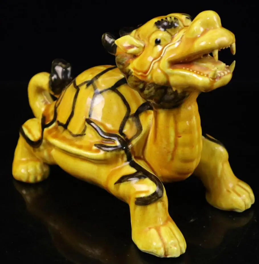 China Yellow glaze ceramic dragon turtle crafts statue
