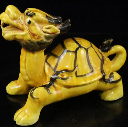 China Yellow glaze ceramic dragon turtle crafts statue