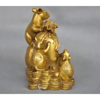 China Zodiac Five Rat Mouse Money Coin Bag Bronze Statue    Free Shipping