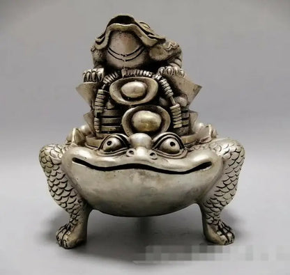 China antique bronze Xuande Handmade Silver-plated Golden toad incense burner