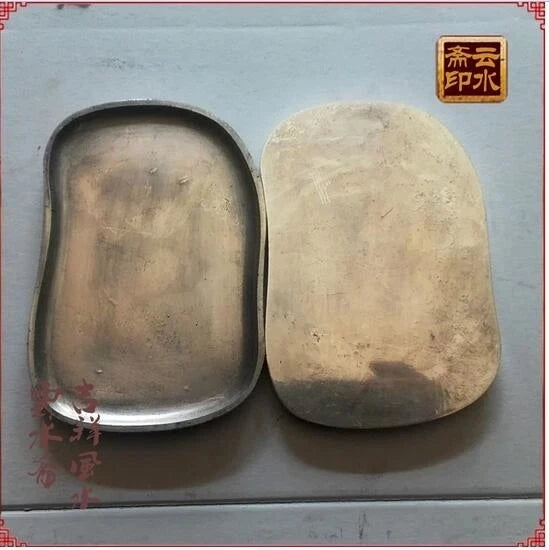 China antique silver handmade fine Miao stationery cover inkstone inkstone wheel crane