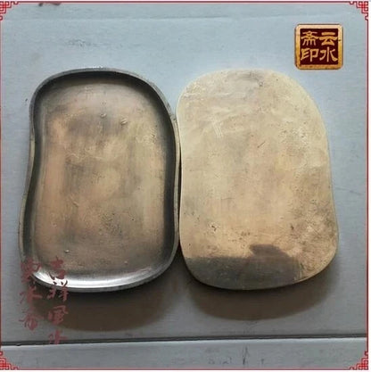 China antique silver handmade fine Miao stationery cover inkstone inkstone wheel crane