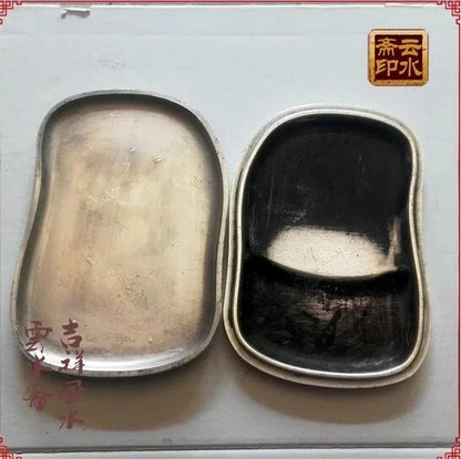 China antique silver handmade fine Miao stationery cover inkstone inkstone wheel crane