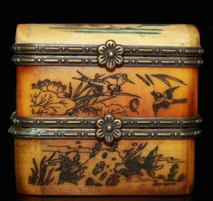 China archaize Bone carving jewelry box crafts statue