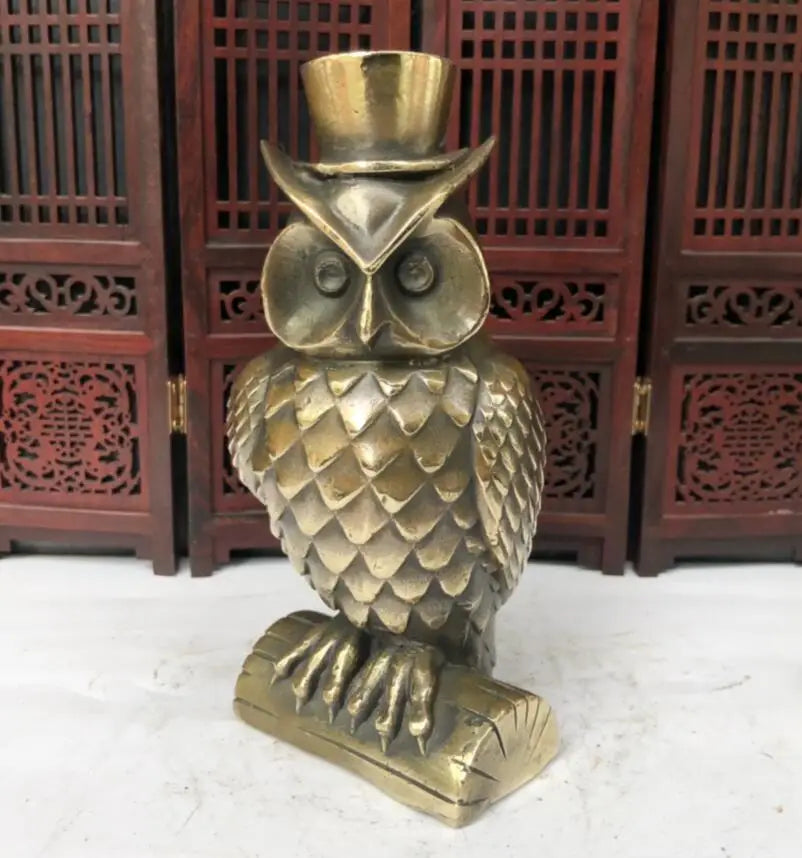China archaize Brass owl crafts statue A pair