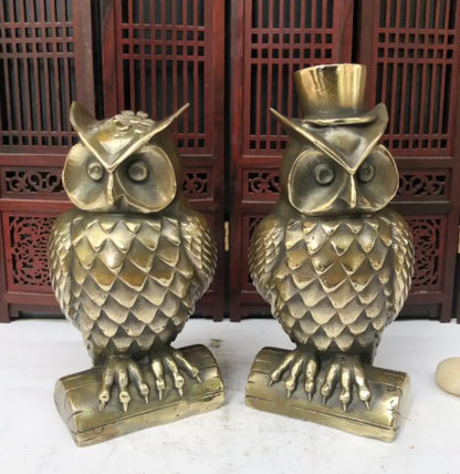 China archaize Brass owl crafts statue A pair