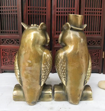 China archaize Brass owl crafts statue A pair
