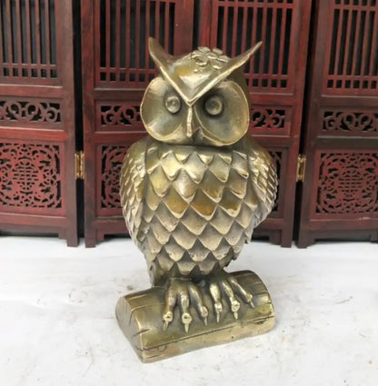 China archaize Brass owl crafts statue A pair