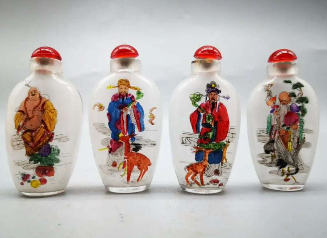 China archaize Coloured glaze Fu lu shou cai Snuff bottles crafts statue A set