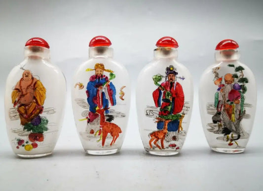China archaize Coloured glaze Fu lu shou cai Snuff bottles crafts statue A set