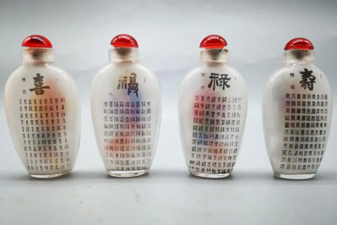 China archaize Coloured glaze Fu lu shou cai Snuff bottles crafts statue A set