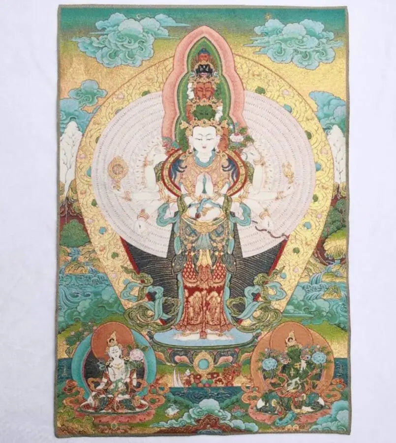 China archaize Guanyin Buddha embroidery Hanging Images crafts