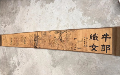 China archaize Long curly Cowherd and Weaver Girl Calligraphy painting