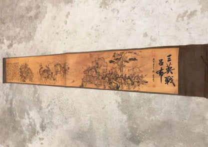 China archaize Long curly Three generals War Lu Bu Calligraphy painting