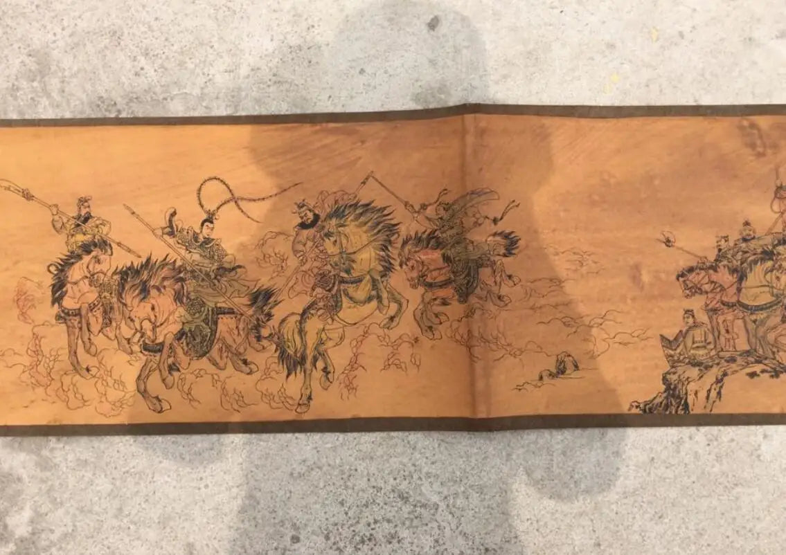 China archaize Long curly Three generals War Lu Bu Calligraphy painting