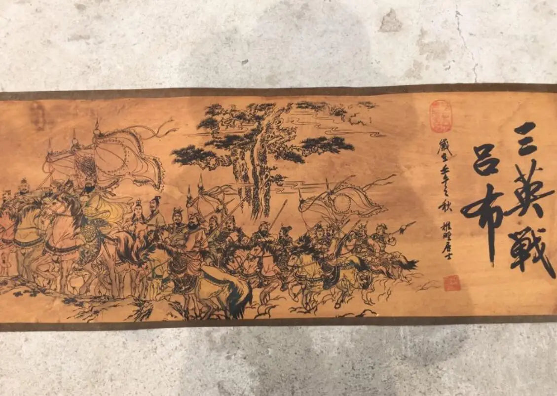 China archaize Long curly Three generals War Lu Bu Calligraphy painting