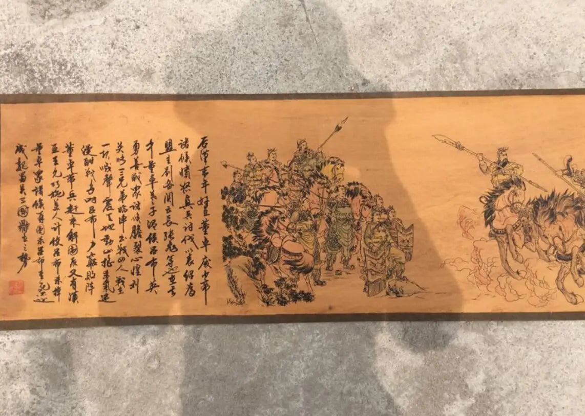 China archaize Long curly Three generals War Lu Bu Calligraphy painting