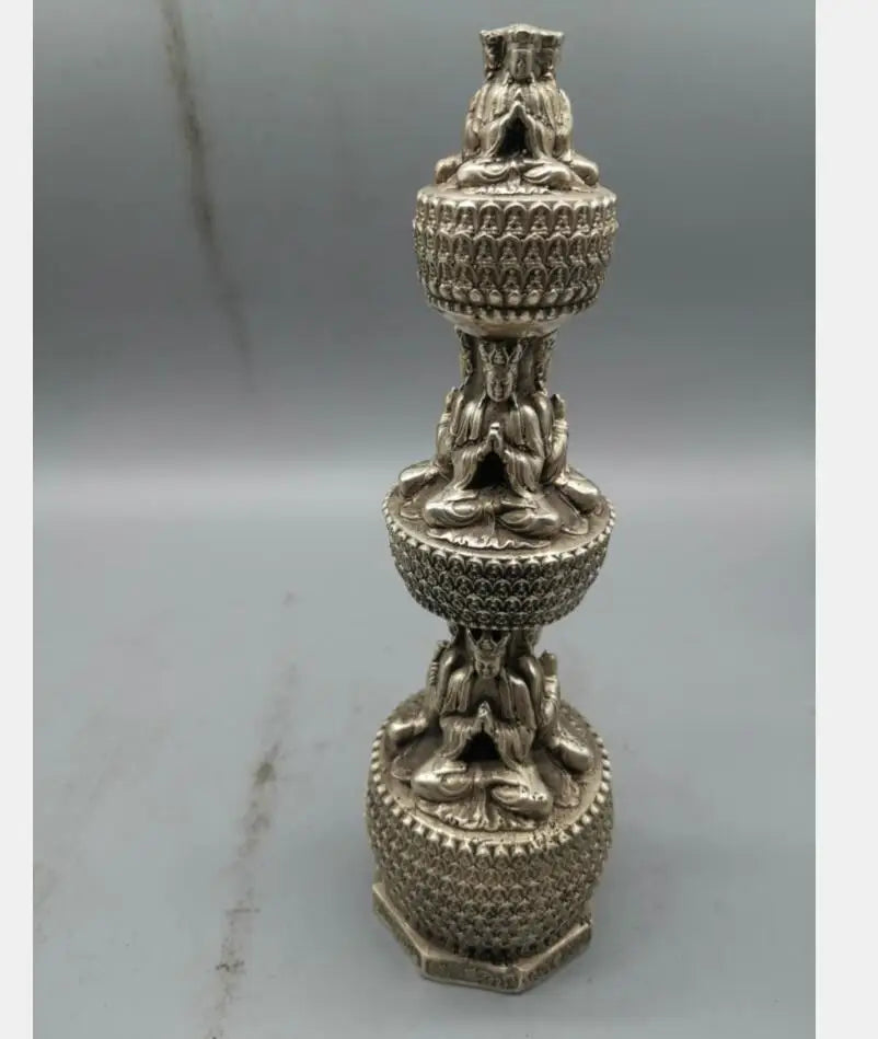 China archaize White copper Buddha tower crafts statue