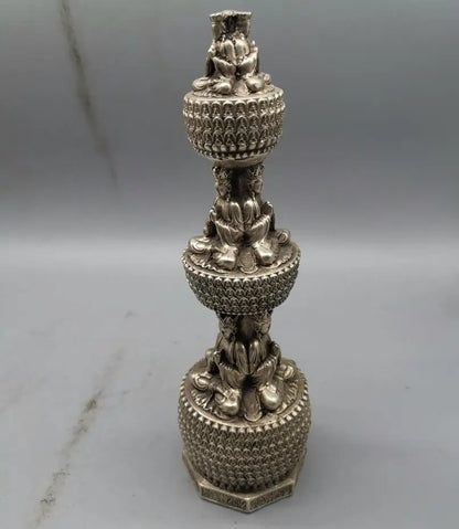 China archaize White copper Buddha tower crafts statue
