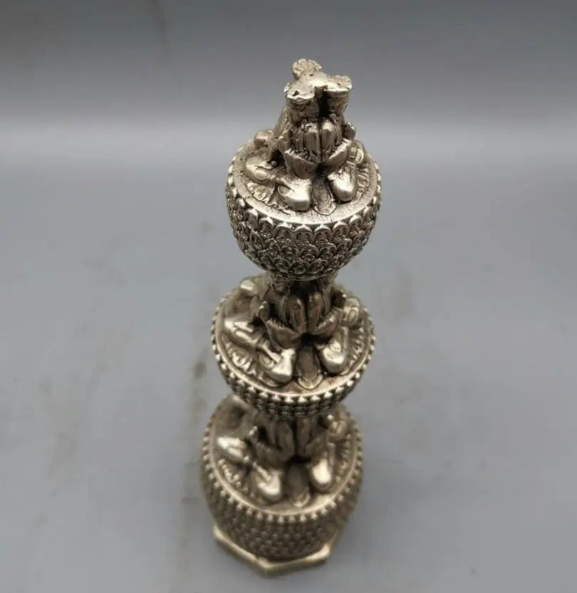 China archaize White copper Buddha tower crafts statue