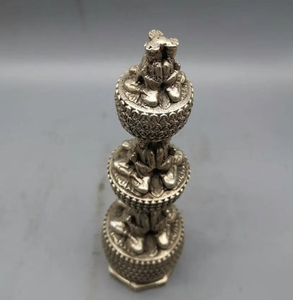 China archaize White copper Buddha tower crafts statue