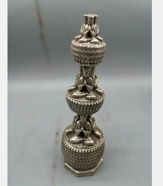 China archaize White copper Buddha tower crafts statue