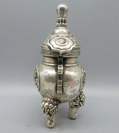 China archaize White copper Kirin Incense burner crafts statue