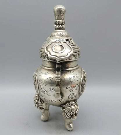 China archaize White copper Kirin Incense burner crafts statue