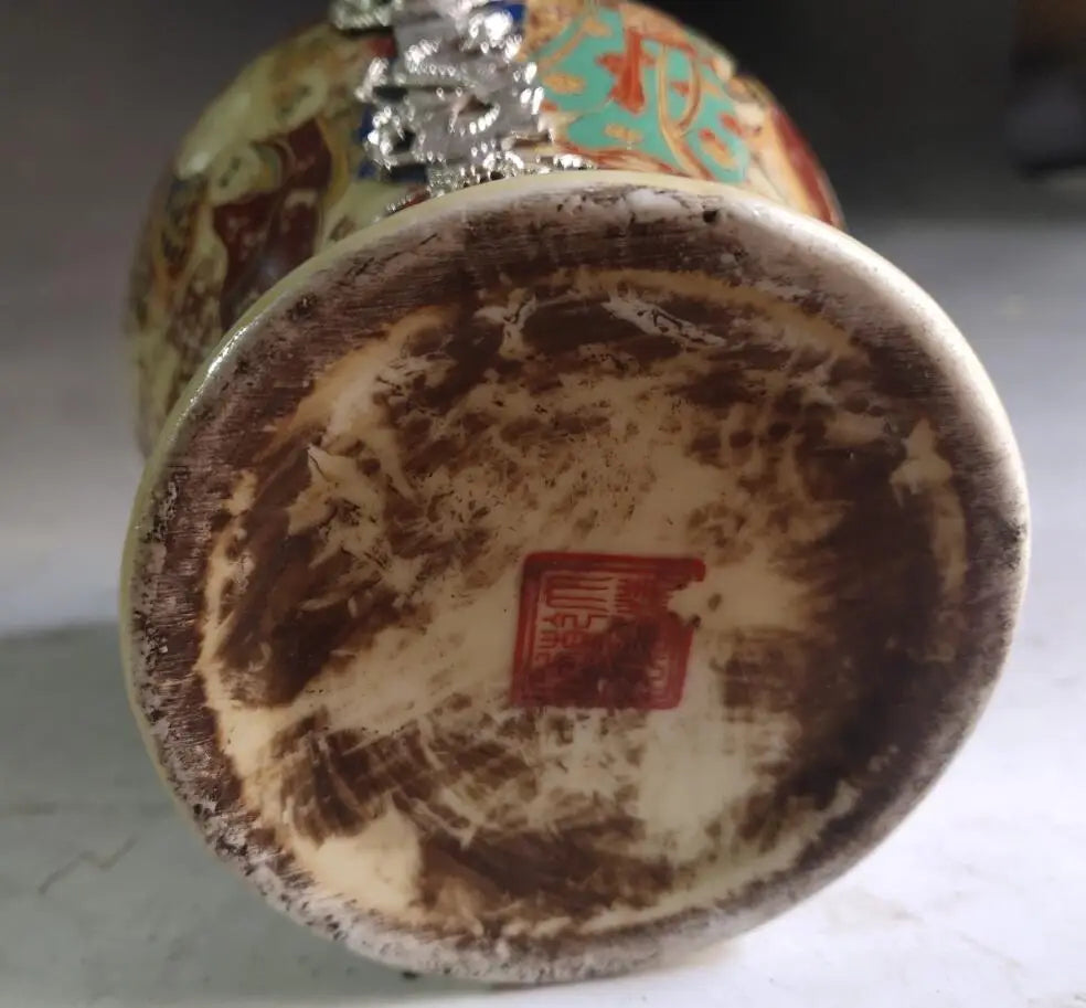 China archaize White copper Mosaic ceramics jar crafts statue