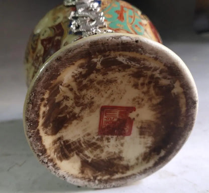 China archaize White copper Mosaic ceramics jar crafts statue