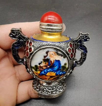 China archaize White copper Personages Snuff bottles crafts statue