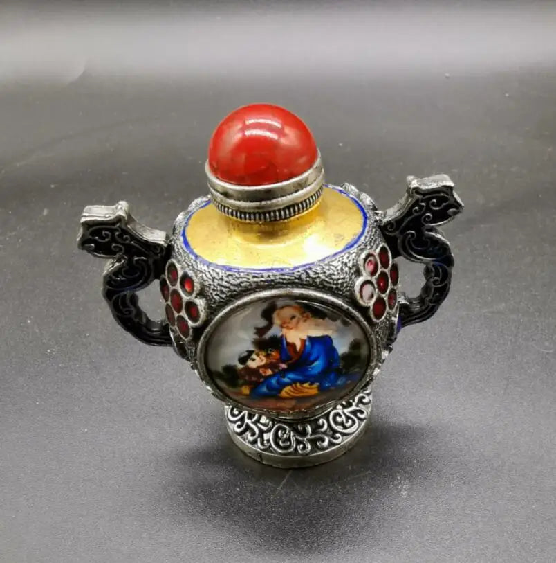 China archaize White copper Personages Snuff bottles crafts statue