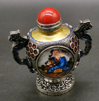 China archaize White copper Personages Snuff bottles crafts statue