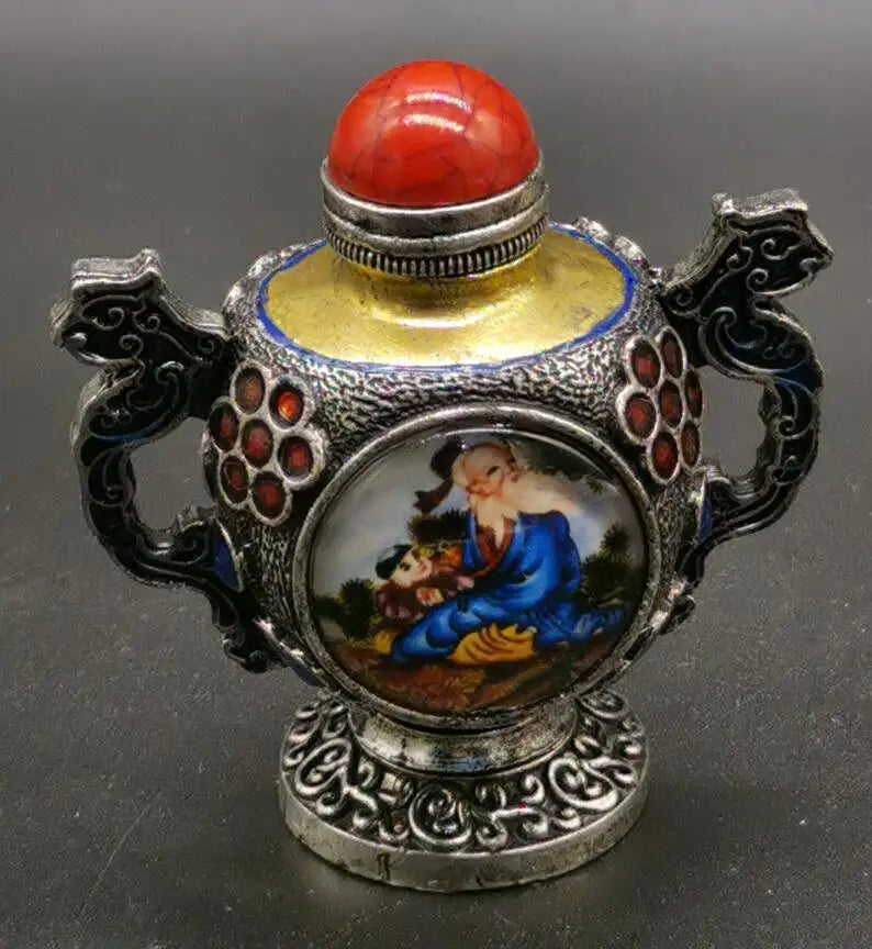 China archaize White copper Personages Snuff bottles crafts statue