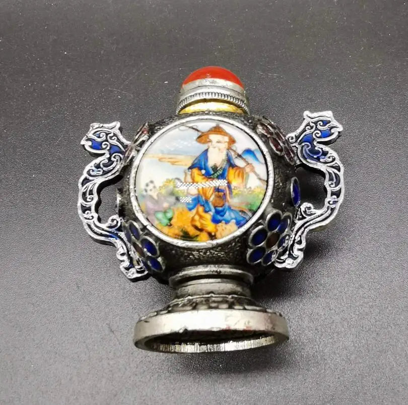 China archaize White copper Personages Snuff bottles crafts statue