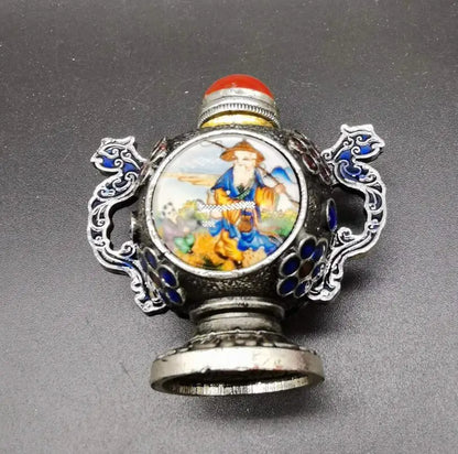 China archaize White copper Personages Snuff bottles crafts statue