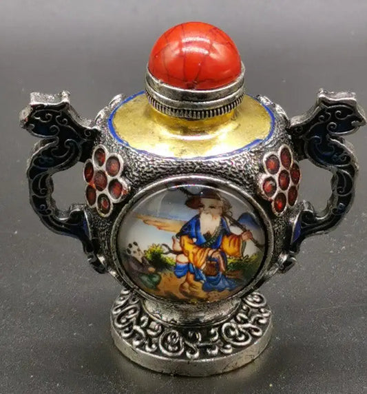 China archaize White copper Personages Snuff bottles crafts statue