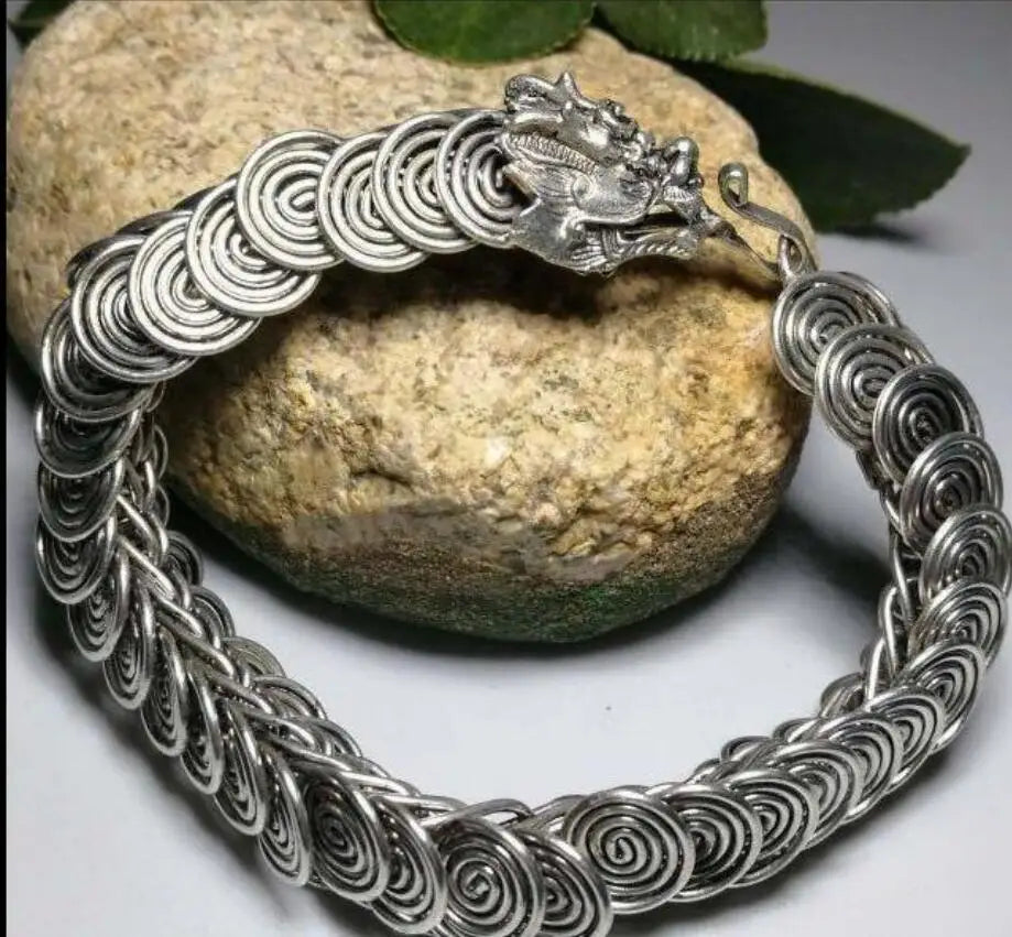 China archaize White copper dragon Bracelet