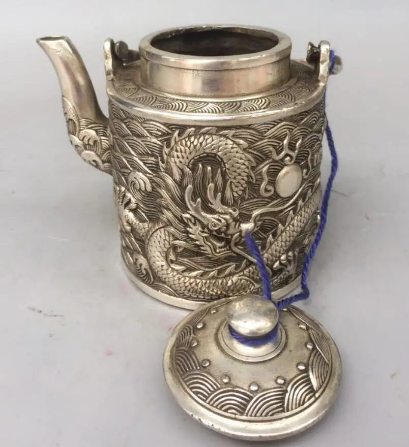 China archaize White copper dragon teapot crafts statue