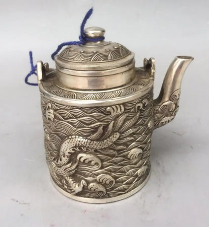 China archaize White copper dragon teapot crafts statue