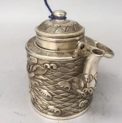 China archaize White copper dragon teapot crafts statue