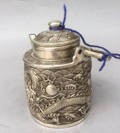 China archaize White copper dragon teapot crafts statue