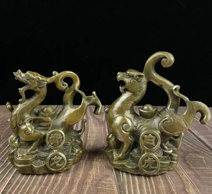 China archaize brass Four sacred animal crafts statue
