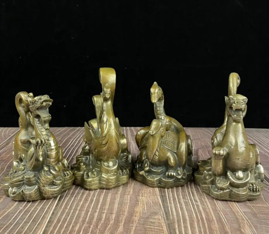 China archaize brass Four sacred animal crafts statue