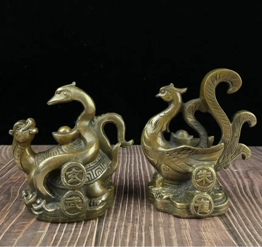 China archaize brass Four sacred animal crafts statue