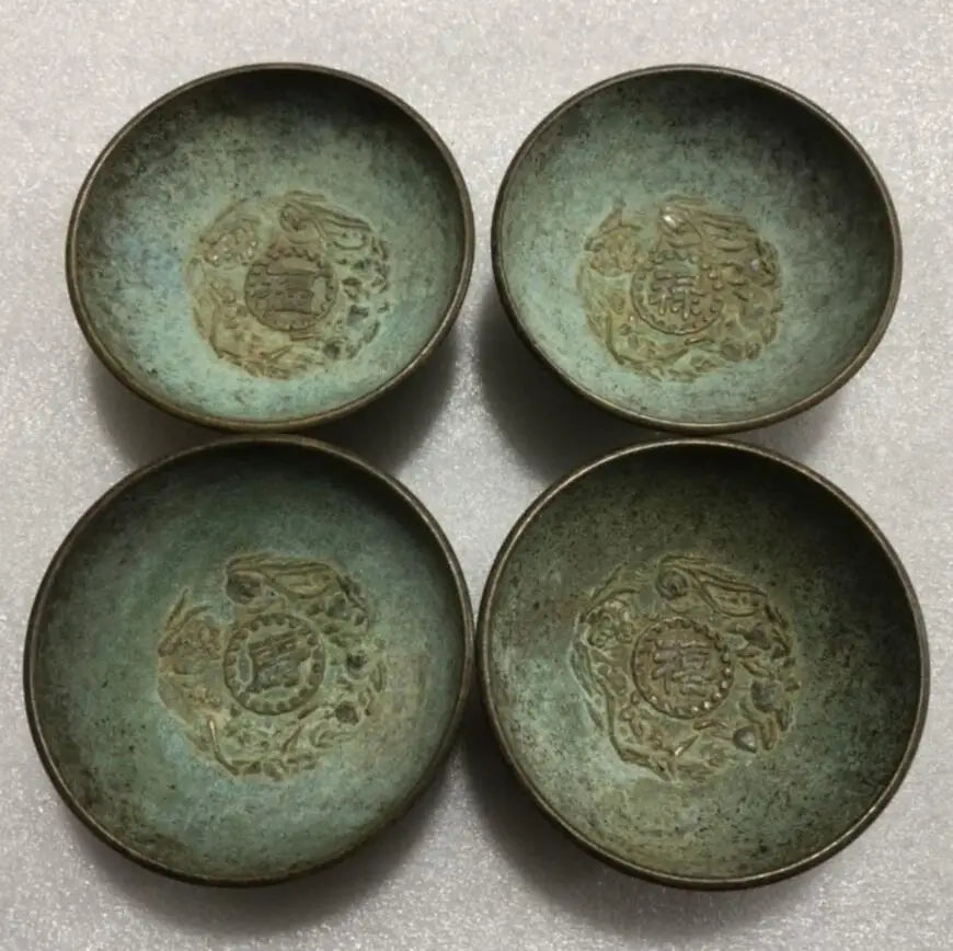 China archaize brass Fu Lu Shou Xi bowl crafts statue A set
