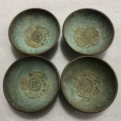 China archaize brass Fu Lu Shou Xi bowl crafts statue A set