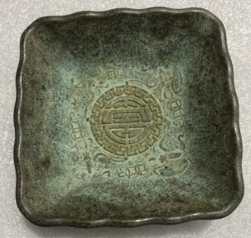 China archaize brass Fu Lu Shou Xi square cup crafts statue A set