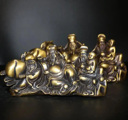 China archaize brass Fu lu shou Buddha statue