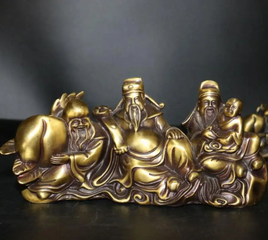 China archaize brass Fu lu shou Buddha statue